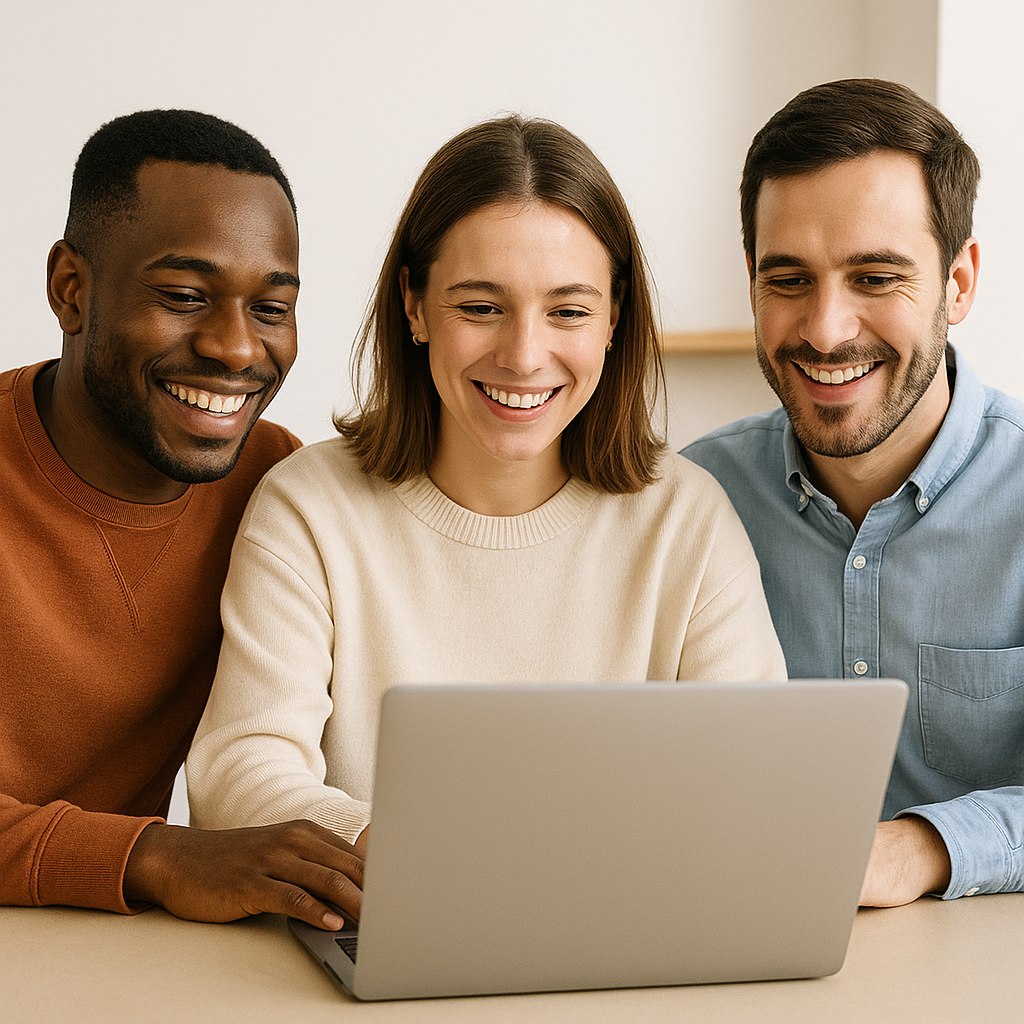 Happy group reviewing their Blackpool weekend